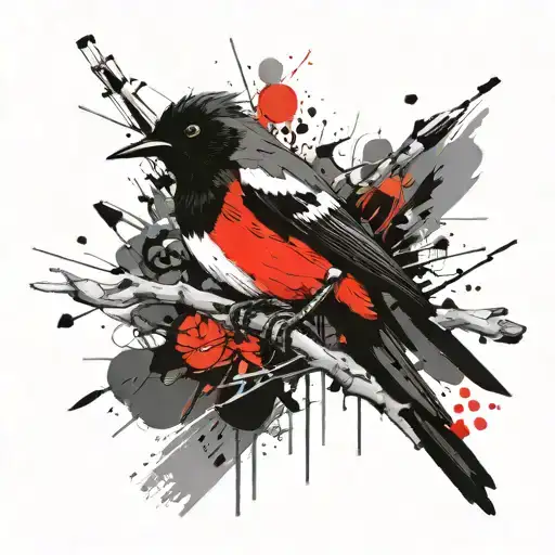 Australian bird willy wagtail scratchy black and white sharp lines tattoo design idea