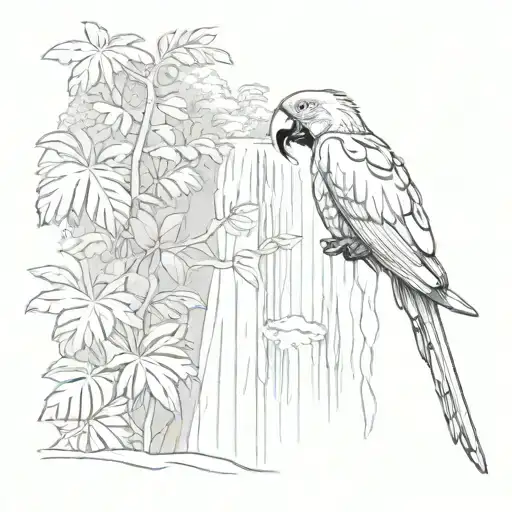costa rica waterfall with macaw tattoo design idea