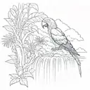 costa rica waterfall with macaw tattoo design idea