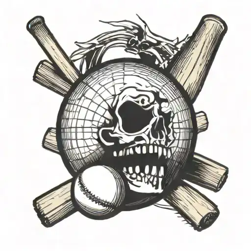 Cricket ball morphing into a skull with crossed cricket bats in the background tattoo design idea