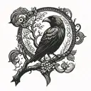 Nordic style tattoo of a tree with a black raven on top tattoo design idea