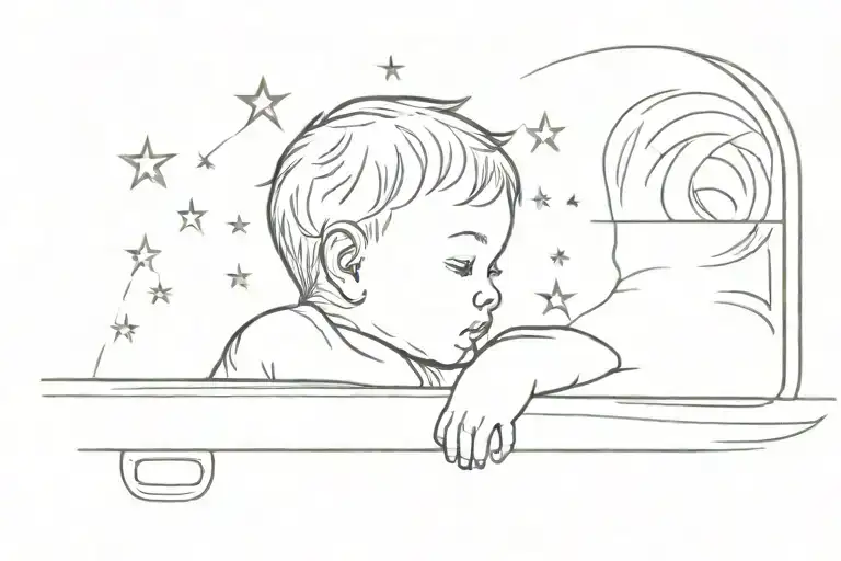 baby boy watching outside car window looking at stars tattoo design idea