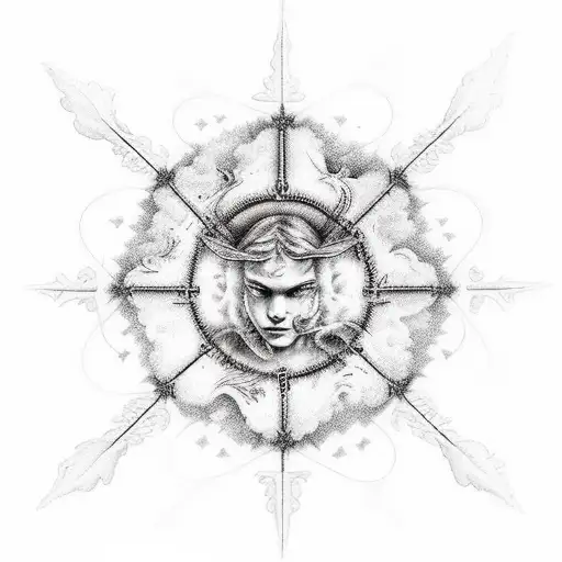 7 archangels with clouds and angels tattoo design idea