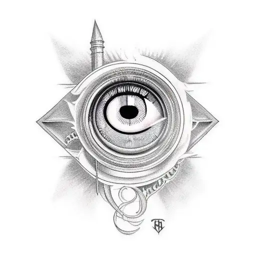 illuminati sign with realistic eye and burning book inside tattoo design idea