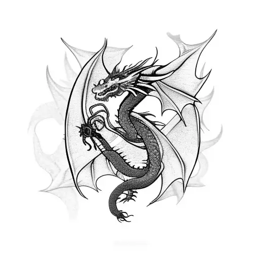 dragon with red spider lily tattoo design idea