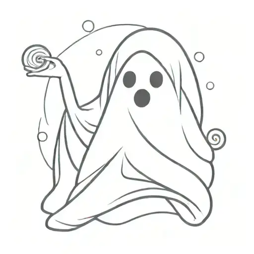 Ghost under sheet holding coton candy tattoo design idea