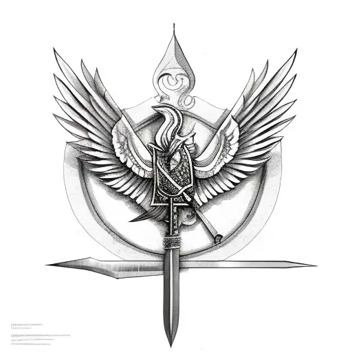 phoenix and sword of Damocles tattoo design idea