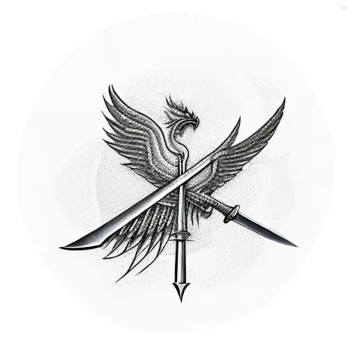 phoenix and sword of Damocles tattoo design idea