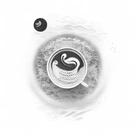 An ocean wave made of binary code with a coffee cup floating on top tattoo design idea