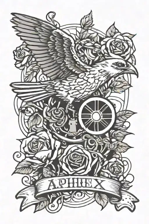combine guns and roses with aphex twin trademarked bird sign with muse tattoo design idea
