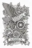 combine guns and roses with aphex twin trademarked bird sign with muse tattoo design idea