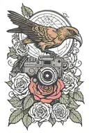 combine guns and roses with aphex twin trademarked bird sign with muse tattoo design idea