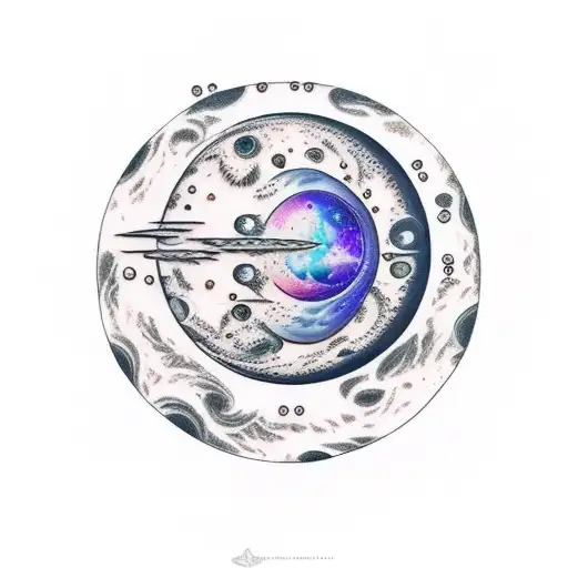 galaxy with moon phases and spiritual elements  tattoo design idea