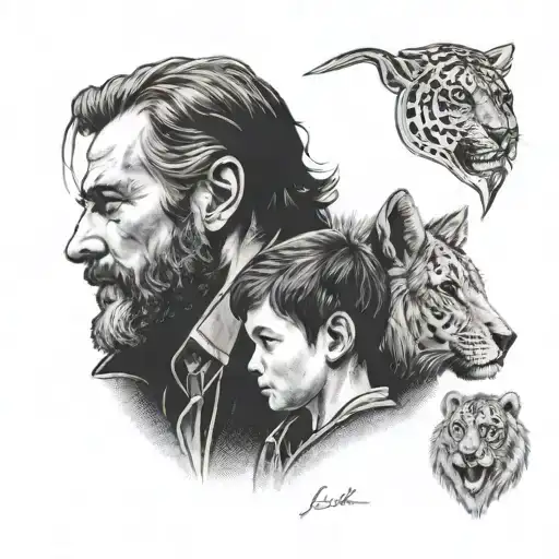LEON , SON AND DAD memories tattoo design idea