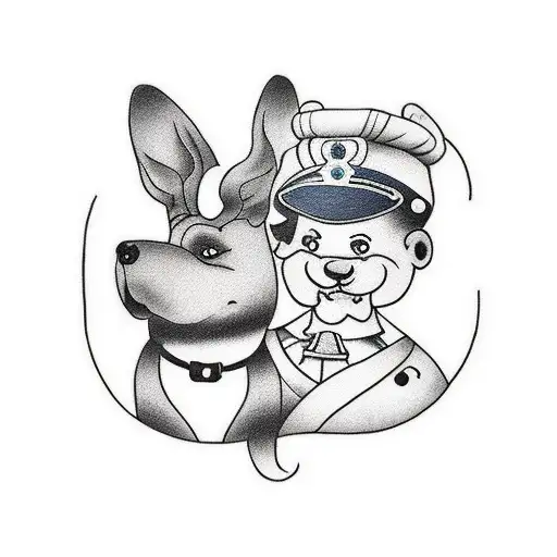 A minimalist tattoo of your boyfriend and your Finnish Lappdog holding hands tattoo design idea