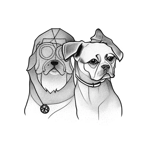 A minimalist tattoo of your boyfriend and your Finnish Lappdog holding hands tattoo design idea