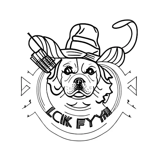 A minimalist tattoo of your Finnish Lappdog wearing a mechanic's hat tattoo design idea
