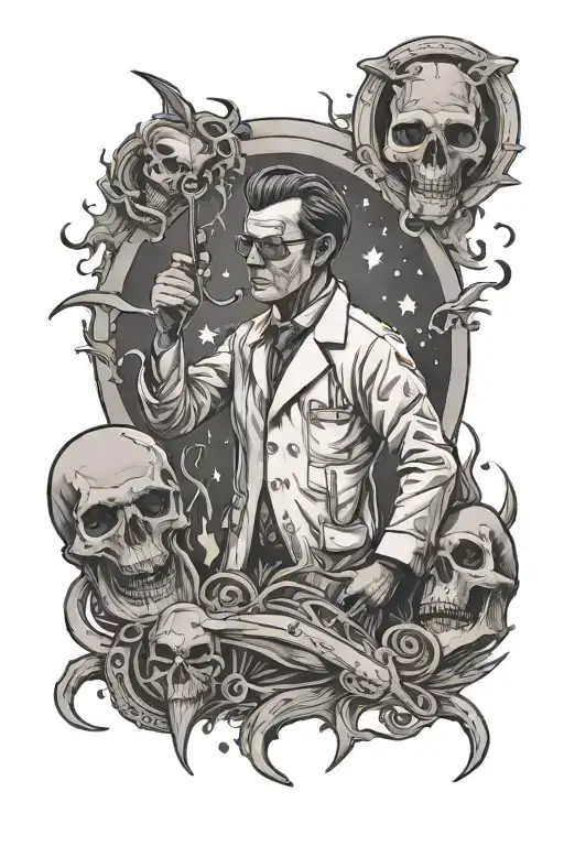 male doctor facing death 2 stars in a tattoo design idea