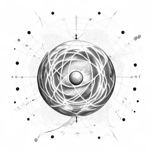 neutron but instead of a nucleus, I want a globe to represent traveling and exploring.  tattoo design idea