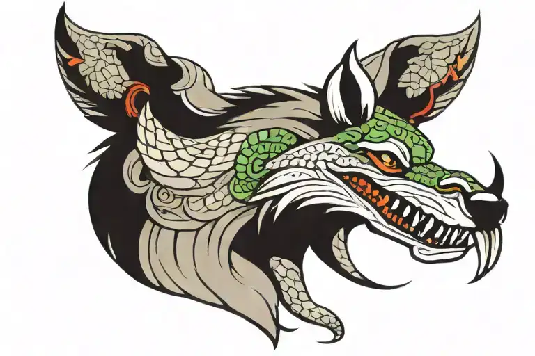 wolf head whit snake body tattoo design idea
