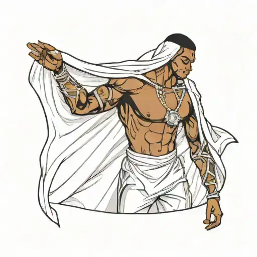 muscular black boy in white cape tattoo design idea