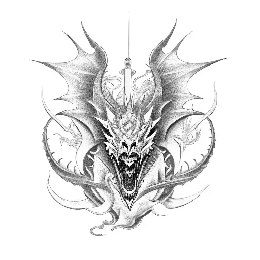 A mechanical gear with a dragon's head as the centerpiece tattoo design idea