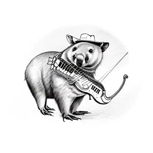 wombat playing a banjo in a straw hat wearing overalls tattoo design idea