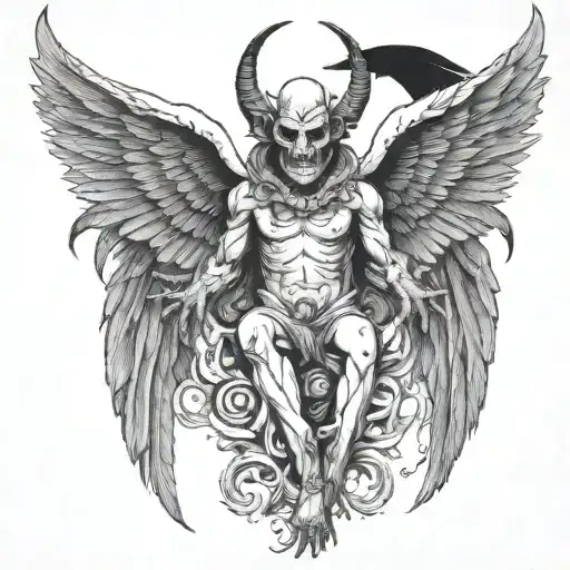traditional style Beelzebul demon with Angel wings tattoo design idea
