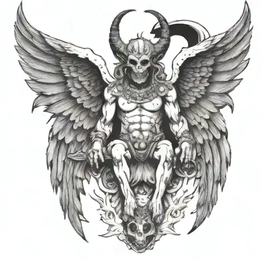traditional style Beelzebul demon with Angel wings tattoo design idea