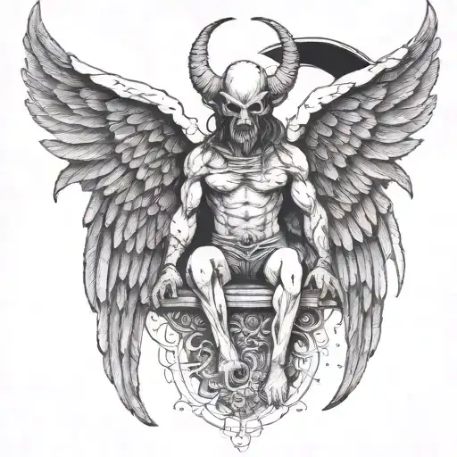 simple Beelzebul demon with Angel wings tattoo design idea