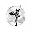A soldier silhouette practicing martial arts under a full moon tattoo design idea