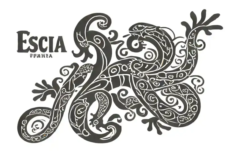 gecko shape with word españa tattoo design idea