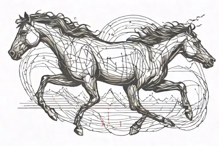 A cardiogram line intertwined with a running horse silhouette tattoo design idea