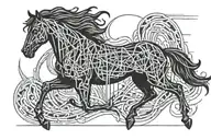 A cardiogram line intertwined with a running horse silhouette tattoo design idea