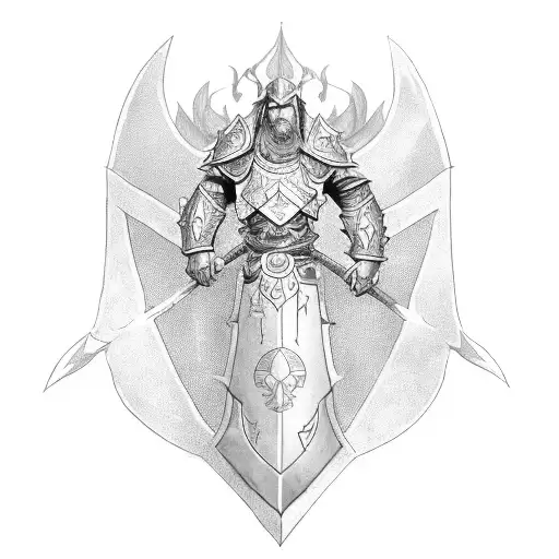 A paladin with a shield adorned with dragon motifs tattoo design idea