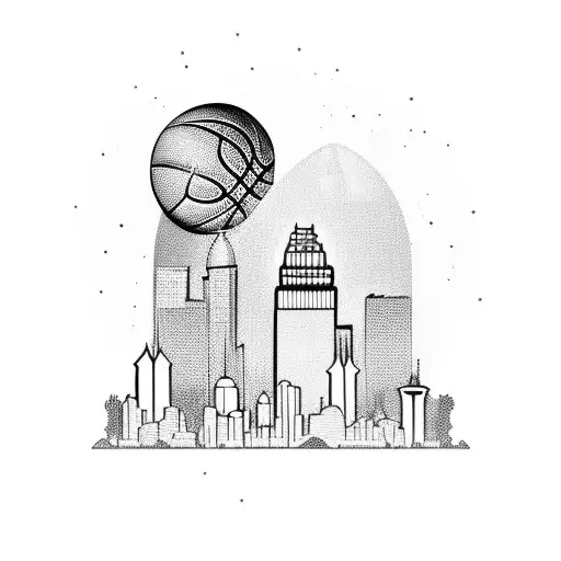 A basketball player praying with the Atlanta skyline in the background tattoo design idea