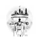A basketball player praying with the Atlanta skyline in the background tattoo design idea