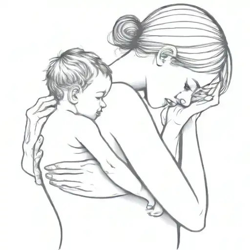 woman holding her baby in her arms representing maternal love tattoo design idea