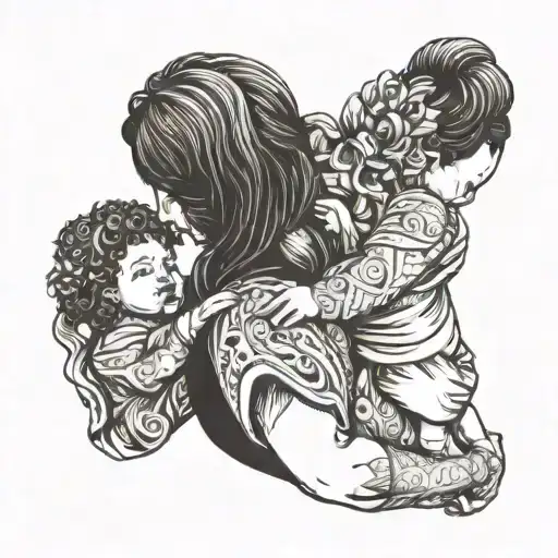 woman holding her baby in her arms representing maternal love tattoo design idea