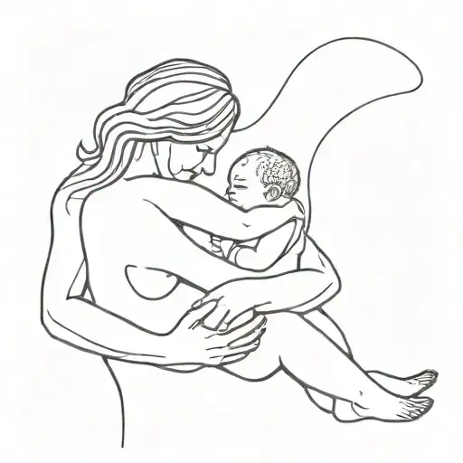 woman holding her baby in her arms representing maternal love tattoo design idea