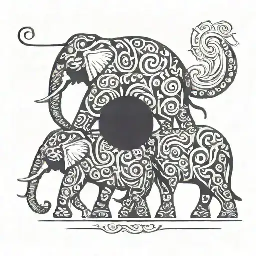 statue of 3 elephants walking togther tattoo design idea