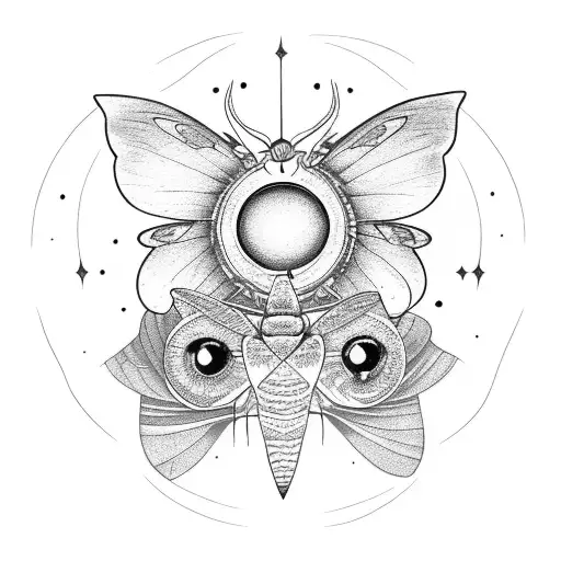 tarot card with moths and moons  tattoo design idea