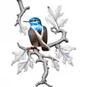 scientific illustration of a passenger pigeon on a white oak branch with leaves and acorns tattoo design idea