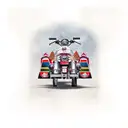 Brick wall with masonry tools, indian motor cycles, american flag, Chris-Craft boat with fly bridge tattoo design idea