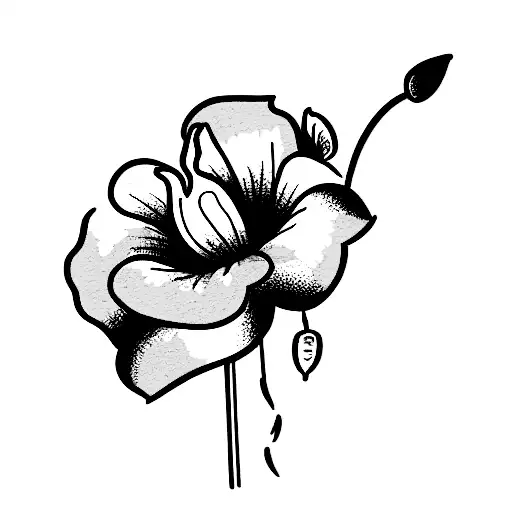 larkspur, poppy,  Lily,  yellow rose bouquet tattoo design idea