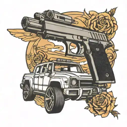glock and car outline tattoo design idea