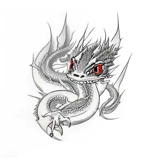Water Dragon with red eyes tattoo design idea
