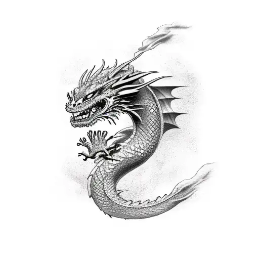 Dragon breathing fire underwater tattoo design idea