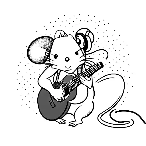 A cute rat wearing headphones and playing a guitar tattoo design idea