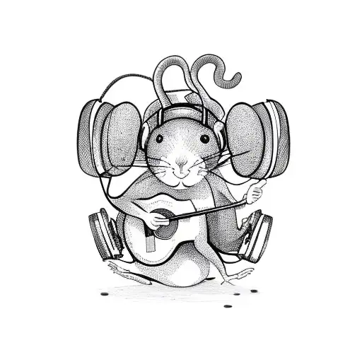 A cute rat wearing headphones and playing a guitar tattoo design idea